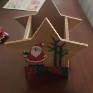 Santa Christmas Star Wooden Planter
